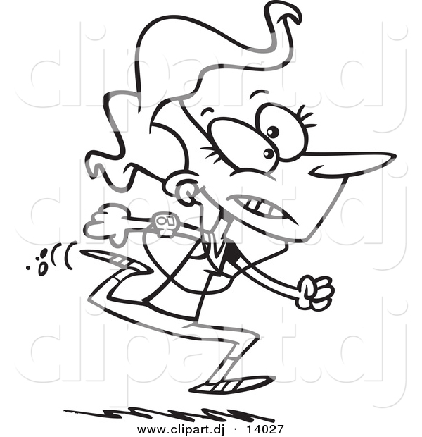Vector of Cartoon Jogging Girl - Coloring Page Outline