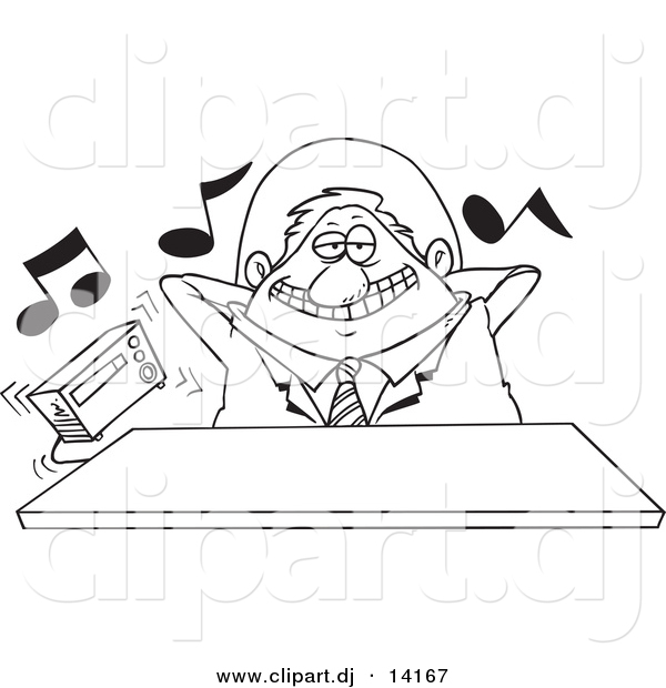 Vector of Cartoon Lazy Boss Listening to Loud Music - Coloring Page Outline