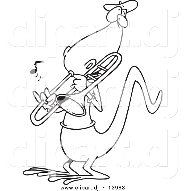 Vector of Cartoon Lizard Playing a Trombone - Coloring Page Outline