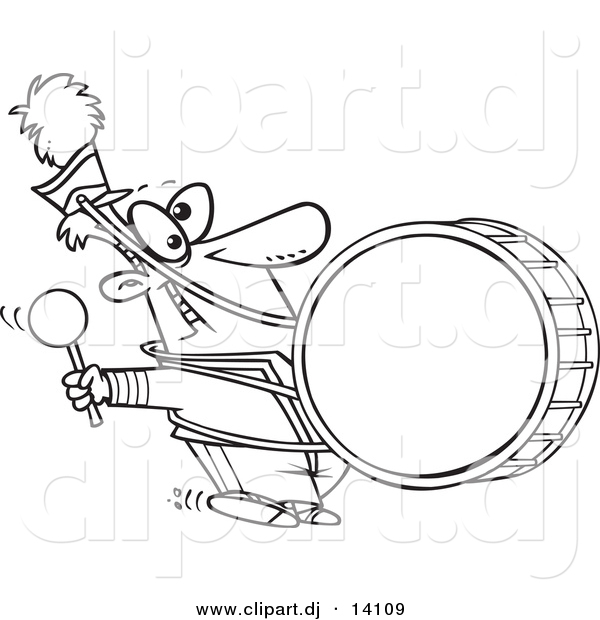 Vector of Cartoon Marching Band Drummer - Coloring Page Outline