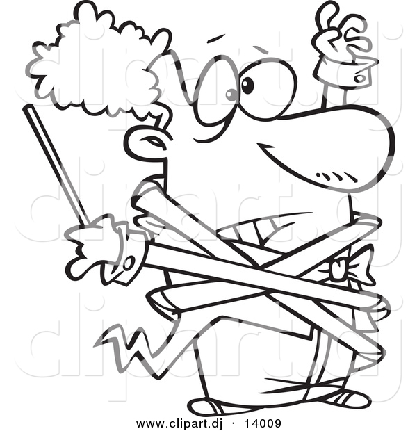Vector of Cartoon Orchestra Conductor Tangled in His Jacket - Coloring Page Outline