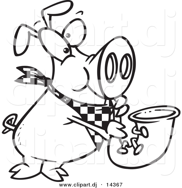 Vector of Cartoon Pig Playing a Saxophone - Coloring Page Outline