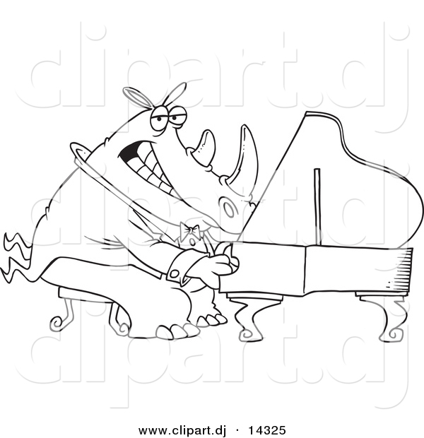 Vector of Cartoon Rhino Pianist - Coloring Page Outline