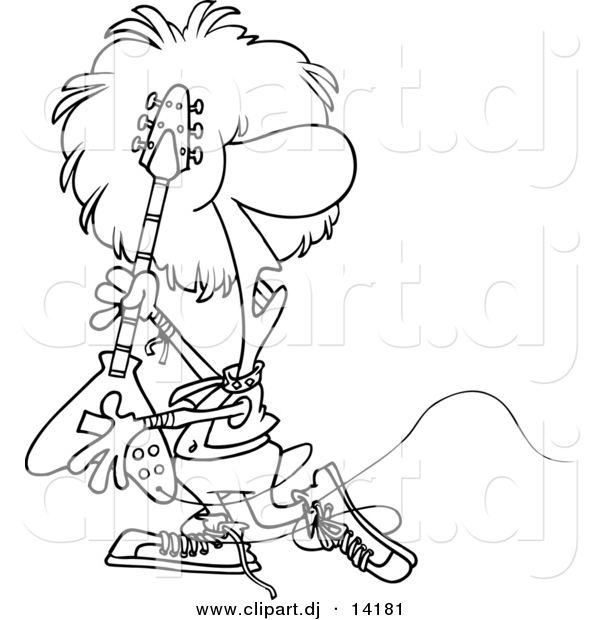 Vector of Cartoon Rocker Playing a Guitar - Coloring Page Outline