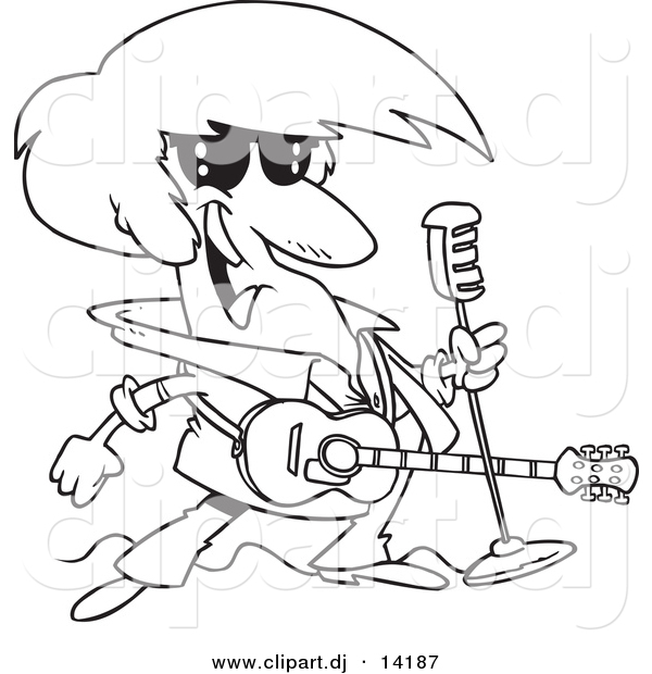 Vector of Cartoon Rocker with a Microphone and Guitar - Coloring Page Outline