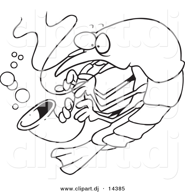 Vector of Cartoon Shrimp Playing a Saxophone - Coloring Page Outline
