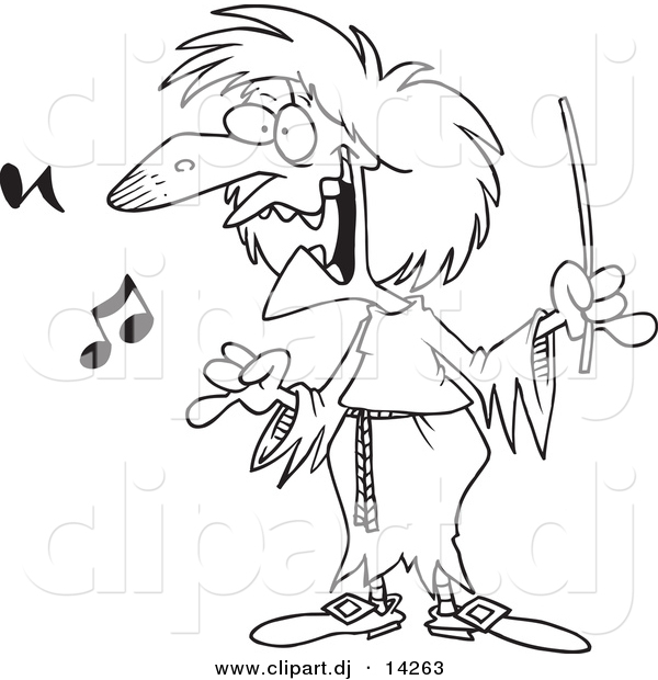 Vector of Cartoon Witchy Music Teacher - Coloring Page Outline