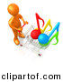 3d Cartoon Clipart of a Orange Man Pushing Shopping Cart with Music Notes by 3poD