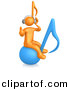3d Cartoon Clipart of a Orange Man Wearing Wireless Headphones While Sitting on a Blue Music Note by 3poD