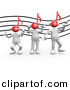 3d Clipart of a 3 White People Dancing in Front of Music Staff Background by