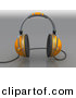 3d Clipart of a Orange Headphones with Wire over Grey Background by