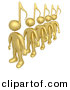 3d Clipart of Gold Men Featuring Music Note Heads While Standing in Single File Line by