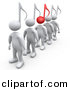 3d Clipart of White People with Music Note Heads, One Is Standing out with a Red Head by