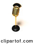 3d Vector Clipart of a Metal Golden Retro Microphone on Stand by
