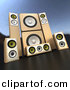 3d Vector Clipart of Wooden Speakers - Complete Surround Sound System by