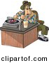 Cartoon Clipart of a Male Disc Jockey (DJ) Putting Record on Music Player by Djart