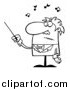 Cartoon Vector Clipart of a Black and White Senior Conductor Waving a Baton by Hit Toon