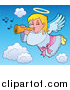 Cartoon Vector Clipart of a Blond Caucasian Angel Girl with a Wand by Visekart