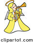 Cartoon Vector Clipart of a Blond White Angel in Yellow Playing a Horn and Holding a Lyre by LaffToon