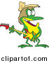 Cartoon Vector Clipart of a Cartoon Happy Hillbilly Guitarist Frog Wearing a Straw Hat by Toonaday
