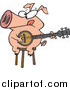 Cartoon Vector Clipart of a Cartoon Pig Playing a Banjo by Toonaday