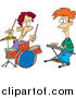Cartoon Vector Clipart of a Caucasian Boys Drumming and Keyboarding in a Band by Toonaday