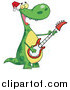 Cartoon Vector Clipart of a Christmas Dinosaur Playing Music on a Guitar by Hit Toon