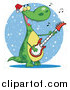 Cartoon Vector Clipart of a Dinosaur Singing Christmas Songs and Playing a Guitar by Hit Toon