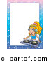 Cartoon Vector Clipart of a DJ Girl Within Border Frame Around White Space by Visekart