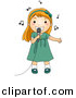 Cartoon Vector Clipart of a Girl Singing into a Microphone with Music Notes Floating Around Her Head by BNP Design Studio