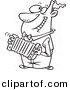 Cartoon Vector Clipart of a Happy Guy Playing Accordion - Coloring Page Outline - Black and White by Toonaday