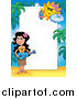 Cartoon Vector Clipart of a Hawaiian Girl Playing a Guitar Border Around Text Space by Visekart