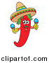 Cartoon Vector Clipart of a Mexican Chili Pepper Shaking Maracas by Visekart