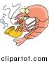 Cartoon Vector Clipart of a Musical Shrimp Playing a Saxophone by Toonaday