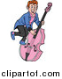 Cartoon Vector Clipart of a Rockabilly Musician Man Playing a Pink Bass by LaffToon