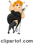 Cartoon Vector Clipart of a Sexy Obese Girl Wearing Black Dress While Singing into Microphone by BNP Design Studio