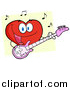 Cartoon Vector Clipart of a Smiling Love Heart Cartoon Character Playing Guitar by Hit Toon