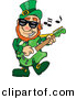 Cartoon Vector Clipart of a St. Patrick's Day Leprechaun Playing a Guitar by Dennis Holmes Designs