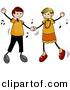 Cartoon Vector Clipart of a Stick Figure Kids Dancing to Music by BNP Design Studio