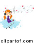 Cartoon Vector Clipart of a Valentine Stick Figure Girl Listening to Love Songs While Sitting on a Cloud by BNP Design Studio