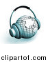 Clipart of 3d Headphones on a Globe Featuring the Americas, over White by KJ Pargeter