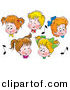Clipart of 5 Cartoon Boys and Girls in Choir, Singing by Alex Bannykh