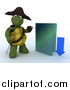 Clipart of a 3d Illegal Download Tortoise Turtle Pirate with a Blue Folder by KJ Pargeter