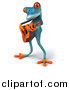 Clipart of a 3d Turquoise Frog Playing a Guitar by Julos