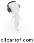 Clipart of a 3d White Man Wearing Head Phones While Walking by BNP Design Studio