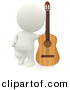 Clipart of a 3d White Person Beside His Wooden Acoustic Guitar by
