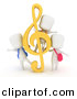 Clipart of a 3d White Students Playing with a G Clef Music Note by BNP Design Studio