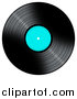 Clipart of a Black LP Vinyl Record with a Turquoise Label by Oboy