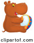 Clipart of a Cartoon Baby Hippo Playing Tambourine by Alex Bannykh