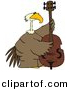 Clipart of a Cartoon Bald Eagle Playing Double Bass Instrument by Djart